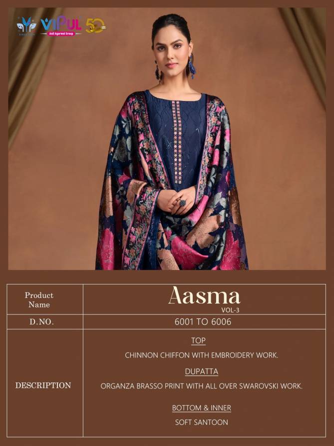 Aasma Vol 3 By Vipul Chinon Chiffon Embroidery Salwar Suits Wholesale Online